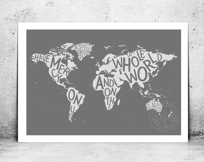 Featured listing image: Have Mercy on Us and on the Whole World GREY | Divine Mercy Poster