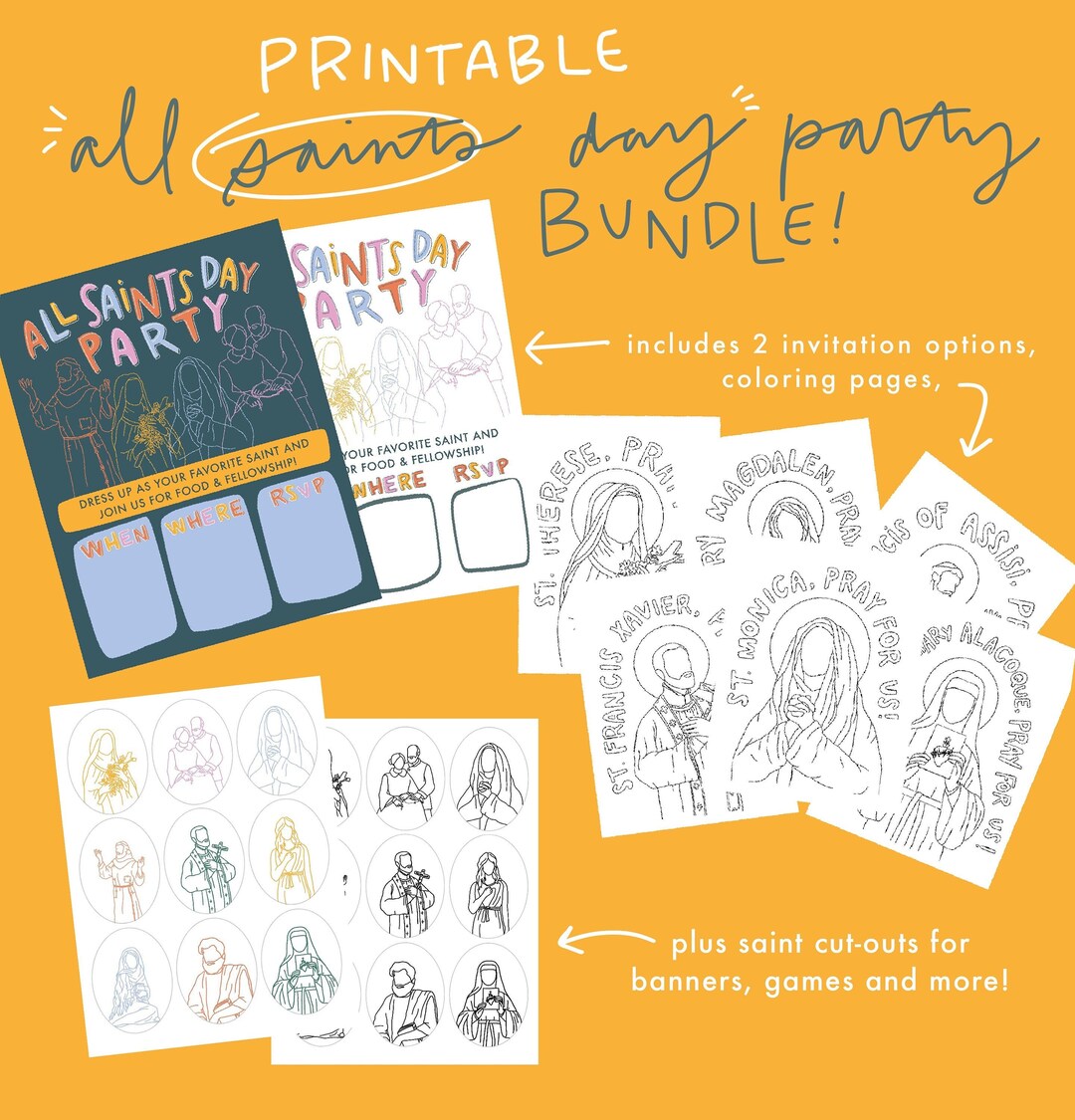 PRINTABLE All Saints Day Party Bundle | Printable Invitations, Coloring ...