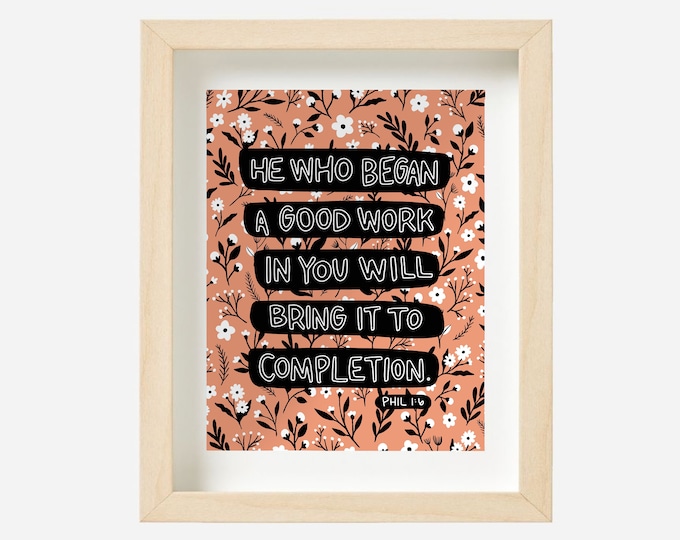 Featured listing image: He Will Bring it to Completion | Phil 1:6 | Hand-drawn Art Print