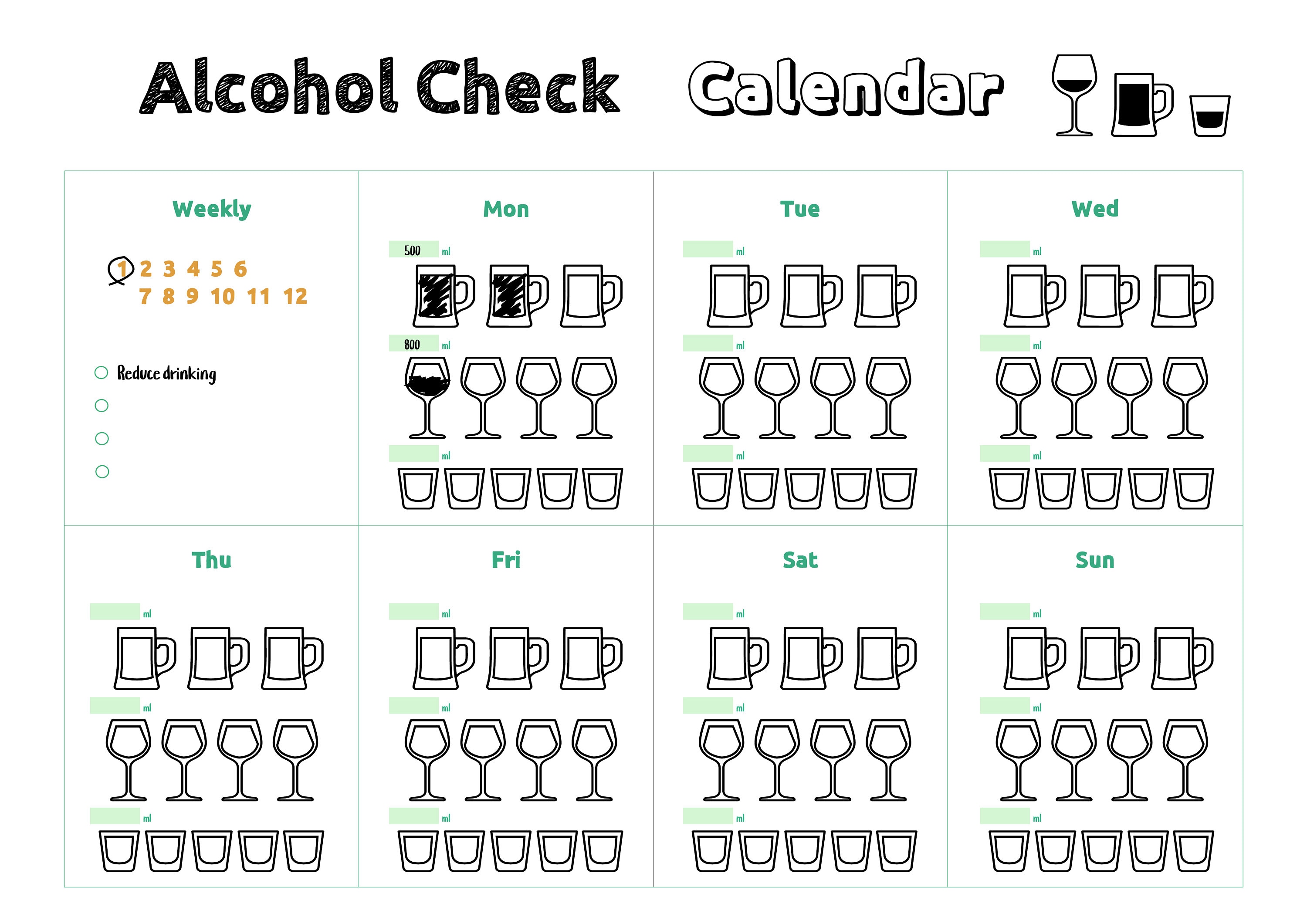 Monthly/Weekly Alcohol Tracker Wall Calendar 2021 Printable Etsy