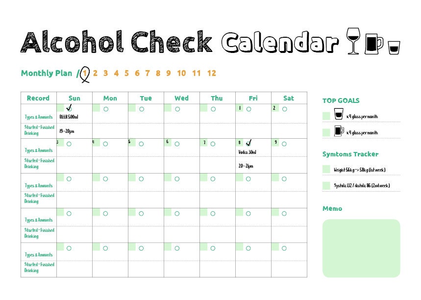 Monthly/Weekly Alcohol Tracker Wall Calendar 2021 Printable Etsy