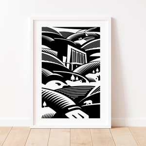 Monochromatic Wall Art, Graphic Black and White Modern Art Print, Mono Print, Modern Landscape Art