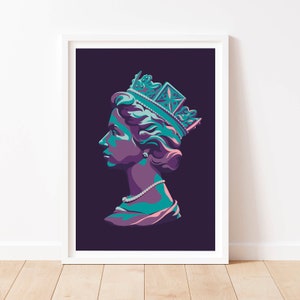 Queen Elizabeth Print, Royals Art, Regal Art, Portrait Print of Queen Elizabeth, Queen Poster, Jubilee Art, Platinum Jubilee