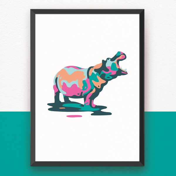 Hippo,Animal Poster,Hippo Wall Art Nursery Wall Art, Hippo Art,Children’s Wall Art,Wild Animal Print Animal Gift,Nursery Decor, Hippo Gift