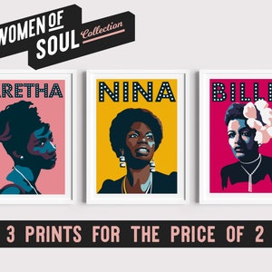 Women Of Soul Collection, Billie Holiday, Nina Simone Print & Aretha Franklin Prints, Soul Art, Music Art, Soul Art, Music Icon