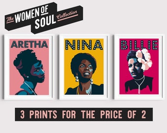 Women Of Soul Collection, Billie Holiday, Nina Simone Print & Aretha Franklin Prints, Soul Art, Music Art, Soul Art, Music Icon
