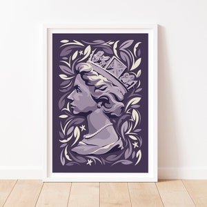 Queen Elizabeth Print, Royal Family Art, Queen Poster, Queen Elizabeth Portrait Print, Commemorative Queen Print