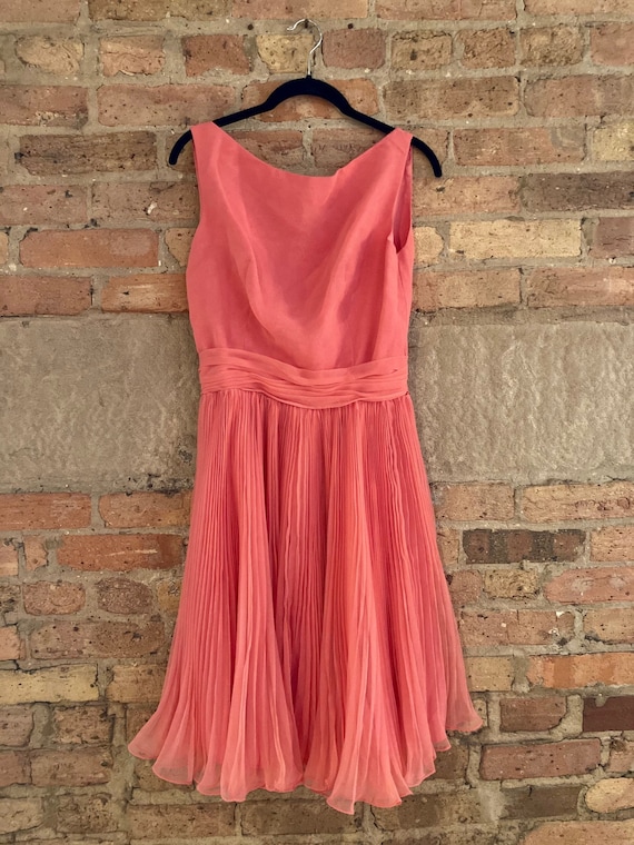 Vintage Coral Pink Pleated Dress by Miss Elliette