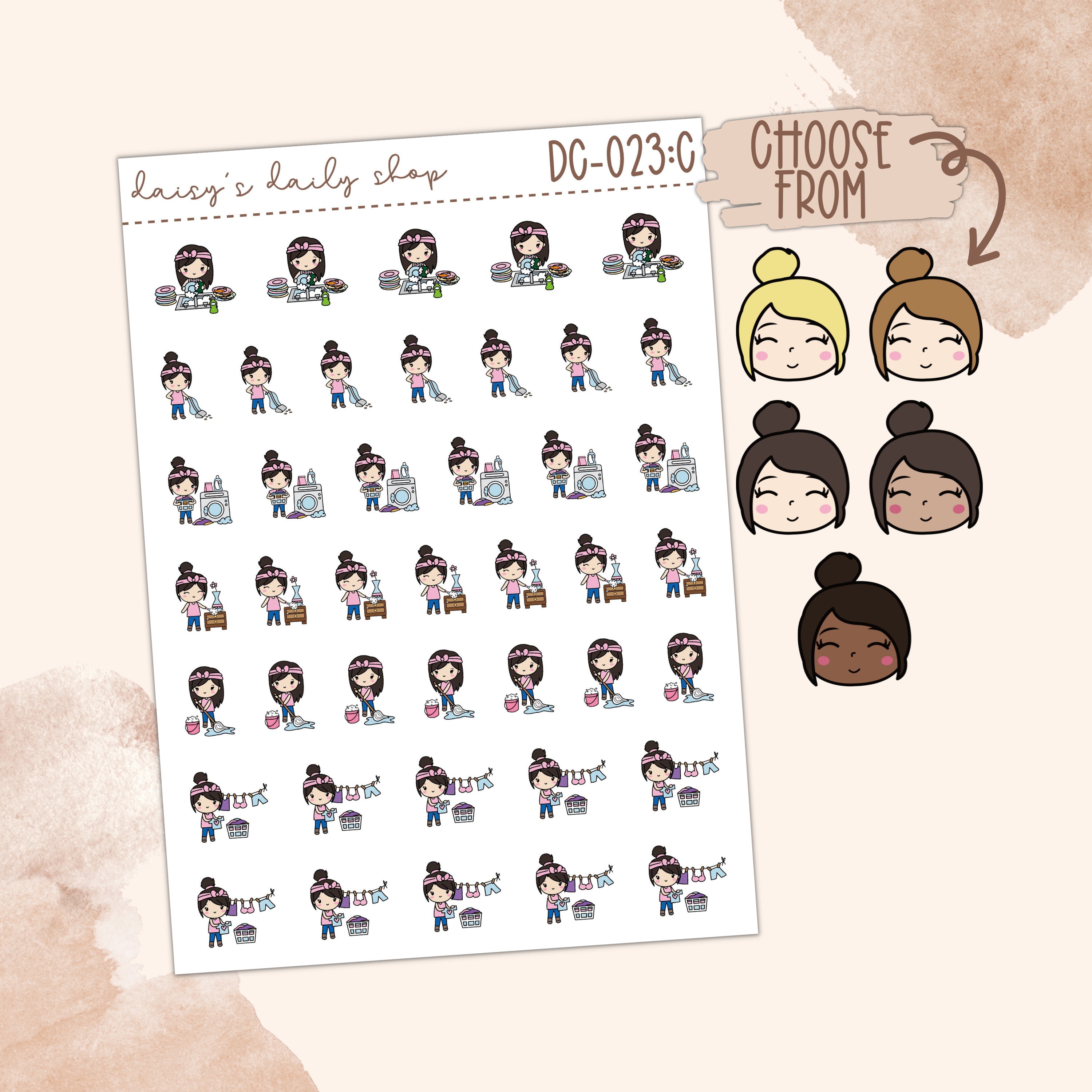 DC-023 || DOODLE GIRL - House Chores, Planner Stickers - Etsy