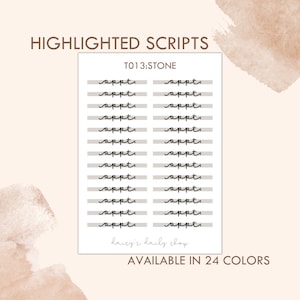 May include: A printable sheet of appointment stickers with the text "appt" repeated multiple times in a handwritten script font. The text is printed on a light gray background. The sheet is labeled "T013:STONE" and "daisy's daily shop". The text "AVAILABLE IN 24 COLORS" is printed at the bottom of the sheet.