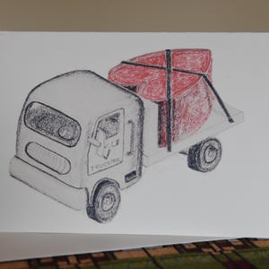 Semi transportando um coração ilustrado cartão em branco, Dia dos Namorados, Aniversário, Amor, Casamento, Aniversário