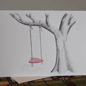 Baum mit Herz Seil Schaukel illustriert blanko Karte, Valentinstag, Geburtstag, Liebe, Hochzeit, Jahrestag
