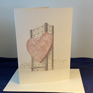 Carte vierge illustrée par un gratte-ciel de cœur, Saint-Valentin, Anniversaire, Amour, Mariage, Anniversaire