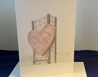 Heart skyscraper illustrated blank card, Valentine's Day, Birthday, Love, Wedding, Anniversary