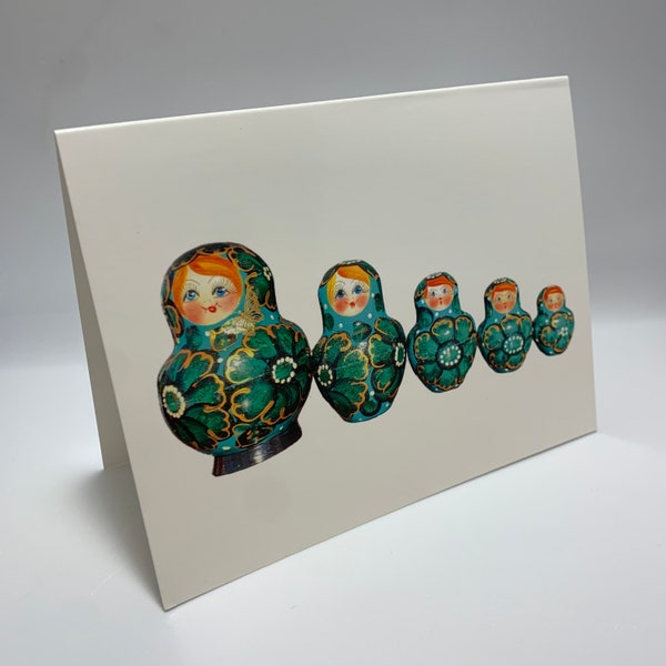 Matryoshka Turquoise Trio Russian Nesting Doll - Glossy Greeting Card