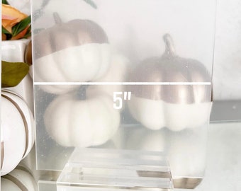 May include: A clear acrylic sheet measuring 5 inches in width. The sheet is resting on a clear acrylic stand.