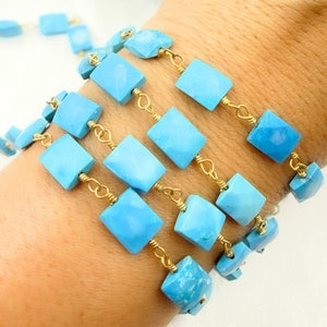 Turquoise Rectangle Shape Gold Plated Silver Wire Chain, Permanent Jewelry, Jewels and Chains, Bead Chains, Gemstone Chains. TRQ27