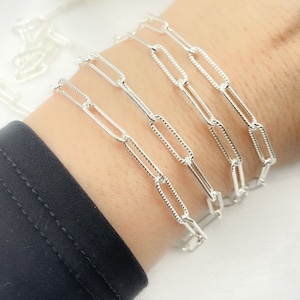 1FT 13x4mm, 925 Sterling Silver Paperclip Hammered Link Chain, Paperclip Link Chain, Permanent Jewelry, Long Oval Links. 1040021LSS