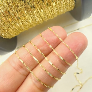 Cadena Singapur de oro macizo de 14 quilates, delicada y delicada, cadena Singapur de cuerda en oro de 14 quilates, cadena Singapur, cadenas de oro. 024GNBUSIT2byFt