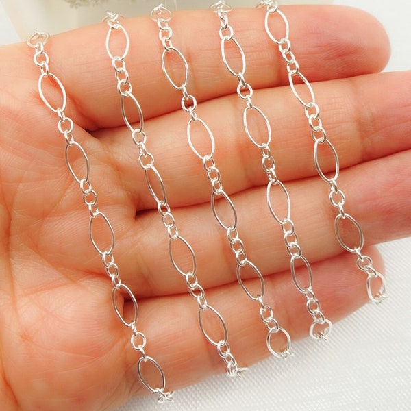 1FT 7x4m Link 925 Sterling Silver Chain by Foot,Unfinished Oval Round Link Silver Chain,Silver Smooth Link Dainty Necklace Chain. 107381