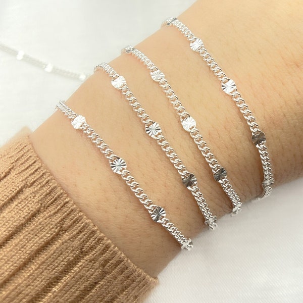 925 Sterling Silver Curb Chain by Foot, Unfinished Curb and Diamond Cut Link, Diamond Cut Link Chain, Permanent Jewelry. Y119SS