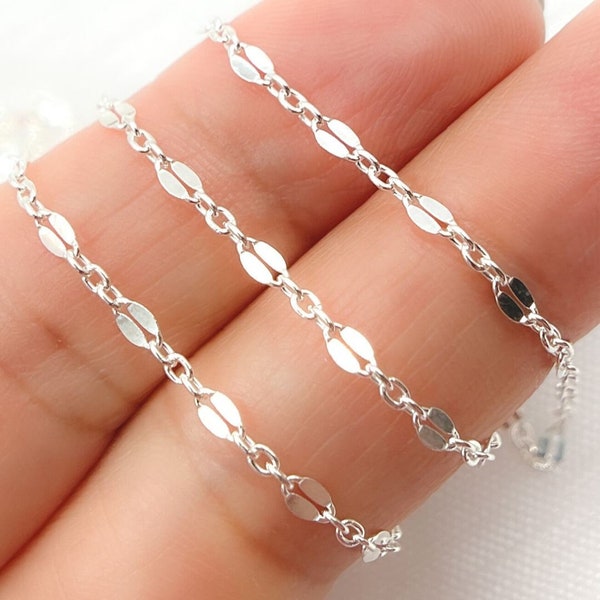 1FT 4x2mm 925 silver chain foot,unfinished marina flat link chain, style chain feet, 925 sterling silver sequin oval necklace chain. 1010971