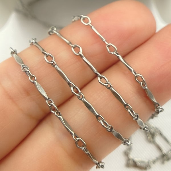 Oxidized 925 Sterling Silver Fancy Bar Chain, Satellite Oxidized Chain, Oxidized Unfinished Chain, Bar Chain, Chain by Foot. 105681OX