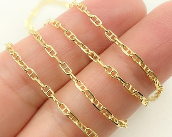 14K Solid Yellow Gold Flat Marina Link Chain by Foot, Flat Marina Link Chain, Gold Chain by Foot, Permanent Jewelry. 050FLP1T5byFt