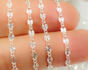 925 Sterling Silver Diamond Cut Marina Chain by Foot, Flat Link Necklace. V186SS