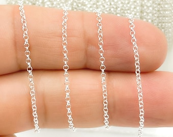 1FT 1mm Sterling Silver Chain, Rolo Chain by Foot, Dainty Silver Necklace Chain, Circle Cable Chain Bulk, Unfinished Chain Supply. V213SS