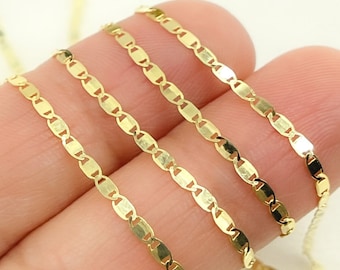 14k Solid Gold Mirror Flat Marina Link Chain, Permanent Jewelry, Jewels and Chains, 14k Gold Wholesale chain. 030FVAV1BPT2A8L001byFt