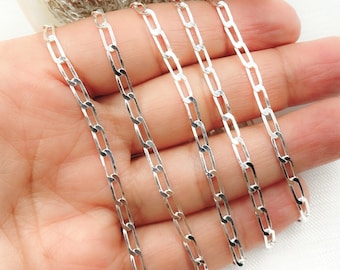 1FT 7x3mm 925 Sterling Silver Flat Paperclip Chain, Cuban Rectangle Link Chain, Silver Bracelet Chain, Silver Link Flat Chain by Foot. Z59SS