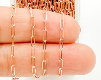 1FT 5x2mm 14k Rose Gold Filled Chain by Foot, Unfinished Oval link Paperclip Chain, Rose Gold Filled Necklace, Wholesale Bulk. 1016061