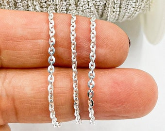 1FT 2.4x1.8mm 925 Sterling Silver Cable Chain by Foot, Oval Cable Flat Chain, High Quality Unfinished Silver Cable Necklace Chain. Z16SS