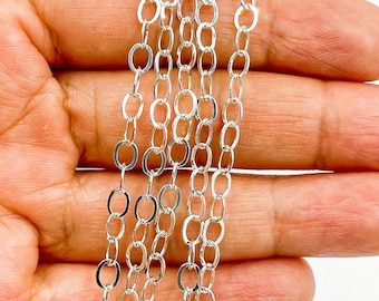1FT 4.5x3.5 Sterling Silver Cable Chain, Flat Oval Link Chain, Jewelry Making Supply Wholesale, Fine Silver Unfinished Chain. 1022071FSS