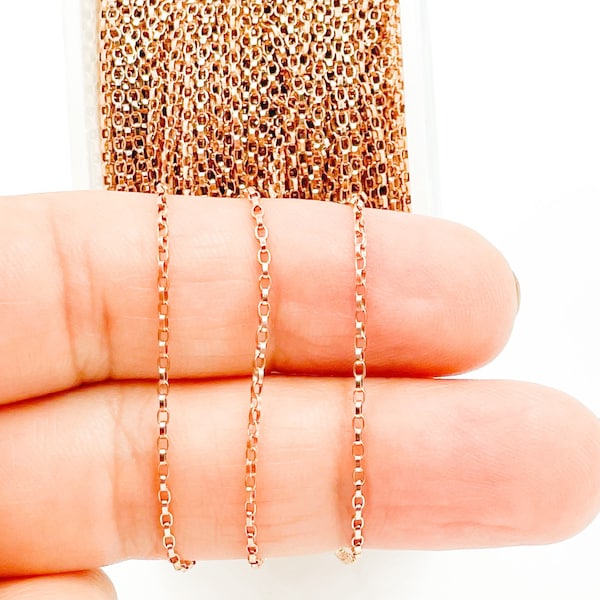 1FT 2x1mm 14k Rose Gold Filled Chain by Foot, unfinished tiny rolo cable chain, rose gold dainty oval link necklace wholesale bulk. 108871