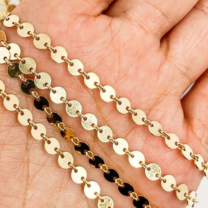 4mm 14k gold filled chain by foot, unfinished circle sequin chain, small round coin chain yard, round disc bracelet chain bulk. 109571 image 3