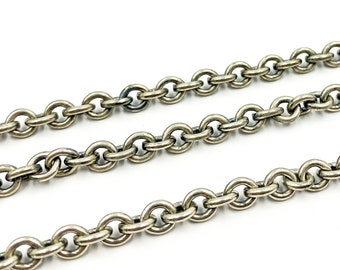1FT 6mm 925 Oxidized Silver Rolo Chain, Round Link Chain, Heavy Circle Link Bracelet Chain, Antique Silver Necklace Chain By Foot.1060071OX