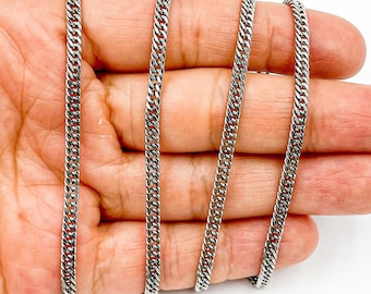1FT 3mm 925 Sterling Silver Oxidized Curb Chain, Unfinished Silver Miami Chain, Cuban Curb Chain Bulk, Small Flat Curb Chain by Foot. Y67OX