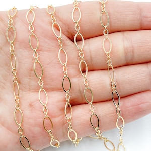 1FT 8x4mm 14k Gold Filled Unfinished Chain by foot,Long and Short Flat Oval Link Gold Filled, Shiny Link Necklace Chain by yard bulk.107381F