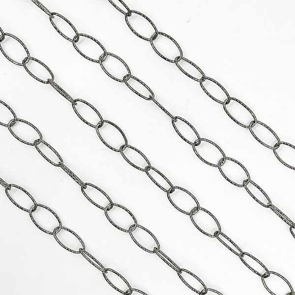 1 FT 10x5mm, Sterling 925 Silver Black Rhodium Diamond Cut Oval Link Chain, Oval Chain by Foot, Permanent Jewelry, Jewels & Chains.  Y72BRA
