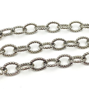1FT 14x10mm 925 Oxidized Silver Chain by Foot, Chunky Hammered Heavy Oval Link Chain, Unfinished Textured Circle Link Chain Bulk. 1OX