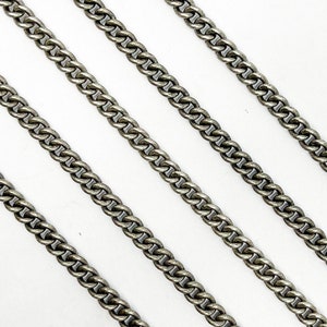 1FT 3mm 925 Silver Oxidized Curb Chain, Unfinished Solid Silver Curb Link Chain, Cuban Curb Chain Bulk, Silver Light Curb Chain. X20OX