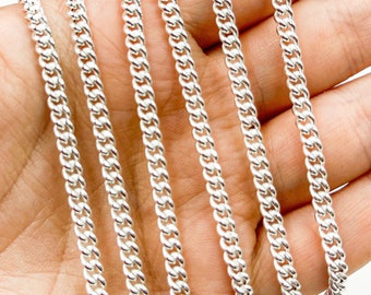 1FT 3.8mm 925 Sterling Silver Curb Chain by Foot, Unfinished Cuban Curb Link Chain, Miami Curb Chain Bulk, Small Curb Men Chain. Y57SS