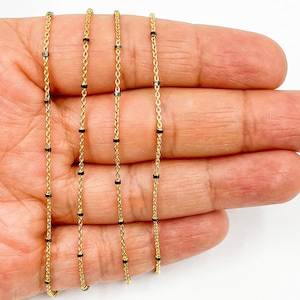 Bead Chain Choker Necklace, Gold Beaded Satellite Necklace Choker, Gold Plate with Black Bead Satellite 925 Sterling Silver Chain Wholesale