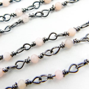 2mm Opal 925 silver Chain, Round Pink Opal Chain Wholesale, Natural Opal Rosary Chain, Gemstone Beaded Black Chain By Foot. POP2