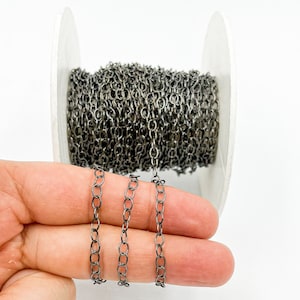 3 FT Black Polish Cable Chain, Bulk Cable Chain, Unfinished Cable Chain,925 Silver Cable Chain 3mm Link, Wholesale Black Rhodium Chain. V191