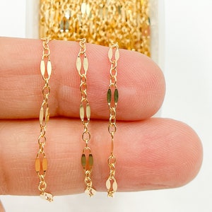 5x2mm 14k Gold Filled chain by foot, unfinished marina flat link chain, gold fill oval chain, sequin oval necklace chain. 1175-1125GF