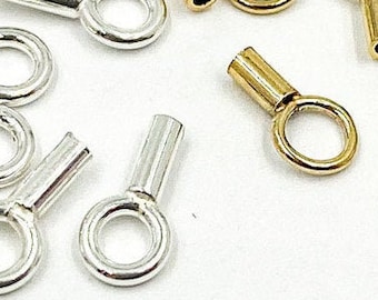 10pcs 1.2mm 925 Silver Cord End Cap, End Caps Clasps, Crimp End cap with Closed Ring, Findings Supply. 500077