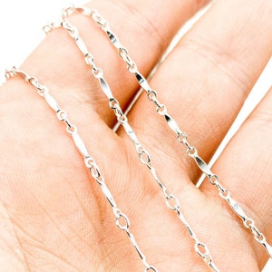 1FT 8mm Bar 925 Silver Chain by Foot,Dapped Bar 8x1mm Link Chain,Oval 2mm Link Chain Bulk,Dainty Necklace Chain, Textured Tube Chain. 105681